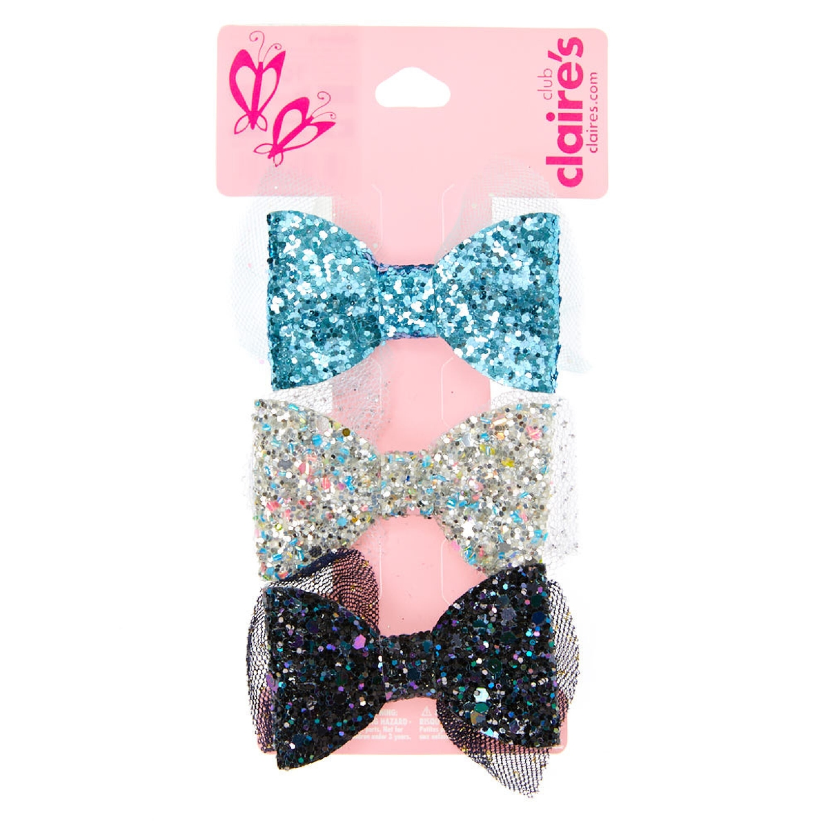 Buy Claire's Club Glitter Hair Bow Clips - Blue, 3 Pack online | Mothercare  Kuwait